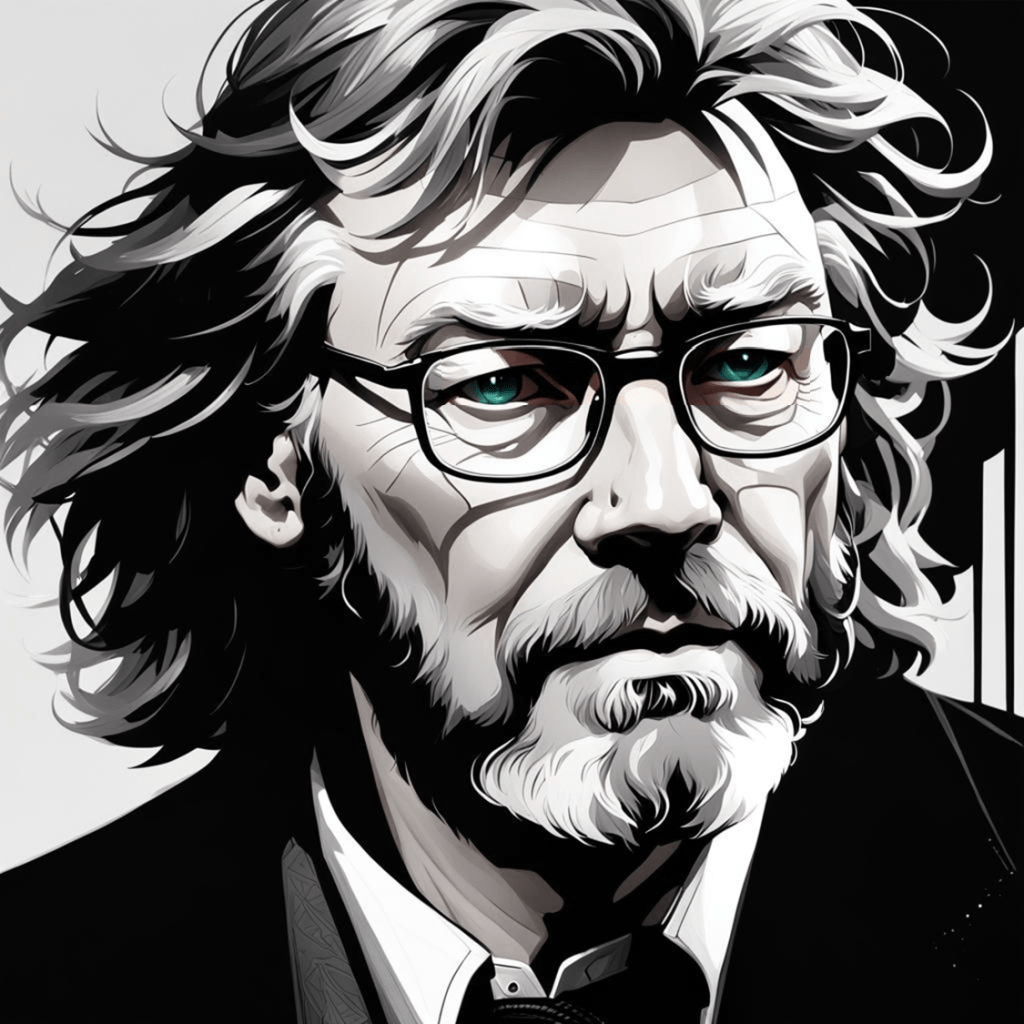 Iain (M) Banks, dibujado por la una Inteligencia Artificial